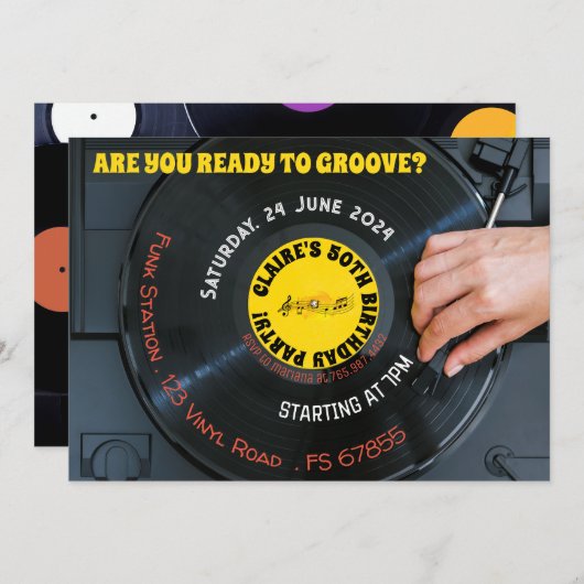Grooveにレトロミュージックビニール60s 70s 招待状 (正面/裏面)