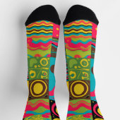 Groove Waves 70sの線のパタサイケデリックーン ソックス (上部)