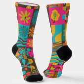 Groove Waves 70sの線のパタサイケデリックーン ソックス (傾斜あり)