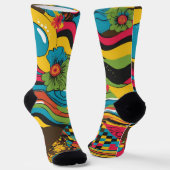 Groove Waves 70sの線のパタサイケデリックーン ソックス (傾斜あり)