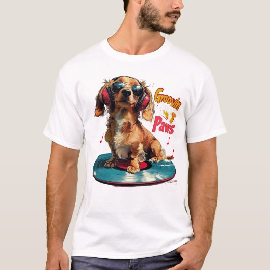 Groovin Paws - ダックスフンド ミュージック Tシャツ (正面)