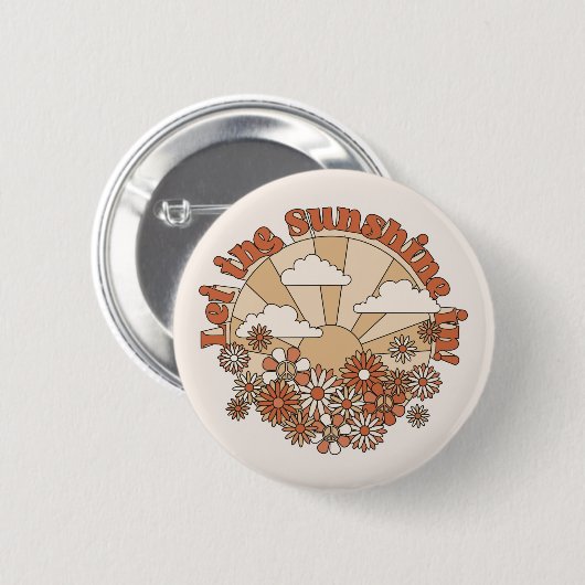 Groovyで太陽の光をデイジーヒッピー花 缶バッジ (正面&裏面)
