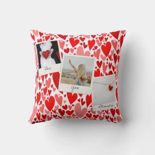 Groovyとロマンチックな赤いハートバレンタインフォト クッション (裏面)