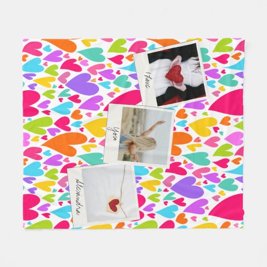 Groovyとロマンチックな鮮やかハートバレンタインの写真 フリースブランケット (正面(横))