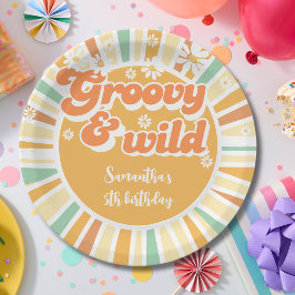Groovyとワイルドレトロサン子供の誕生日 ペーパープレート