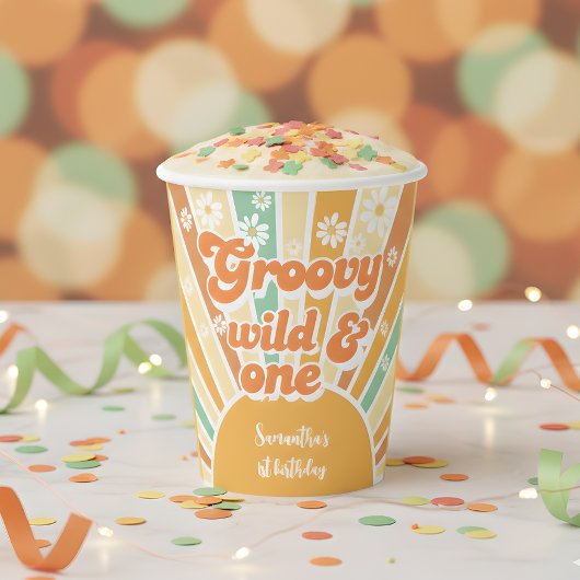 Groovyとワイルドレトロサン子供の誕生日 紙コップ