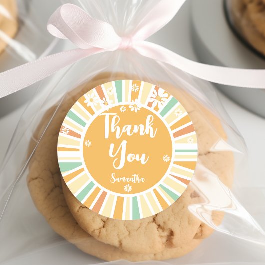 Groovyと野生のレトロな太陽感謝していあなた ラウンドシール