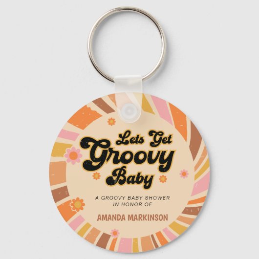 Groovyのベビーシャワーをレトロしよう キーホルダー (正面)