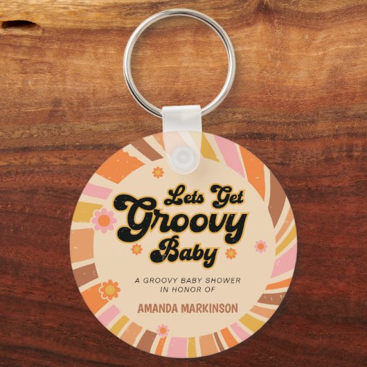Groovyのベビーシャワーをレトロしよう キーホルダー (正面)