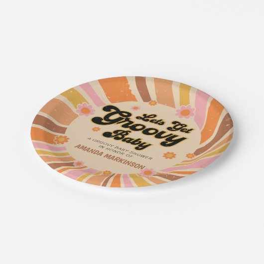 Groovyのベビーシャワーをレトロしよう ペーパープレート (アングル)