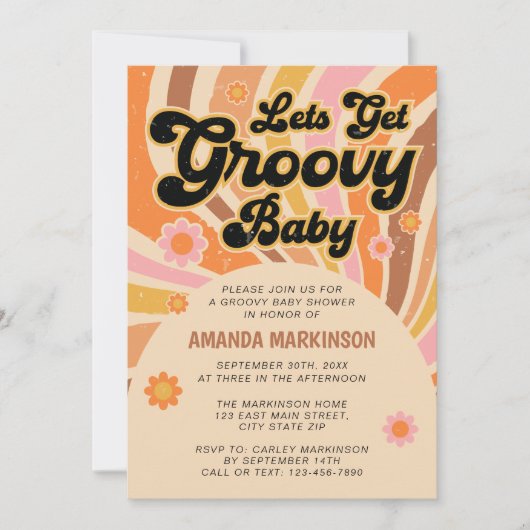 Groovyのベビーシャワーをレトロしよう 招待状 (正面)