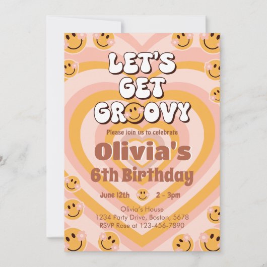 Groovyの取得レトロスマイル誕生日招待状 招待状 (正面)