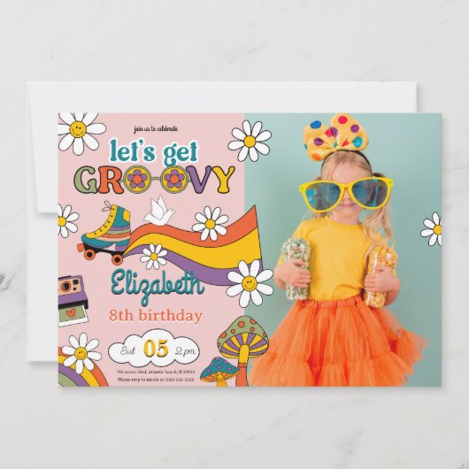 Groovyの花を取得しよう誕生日写真招待状 招待状 (正面)