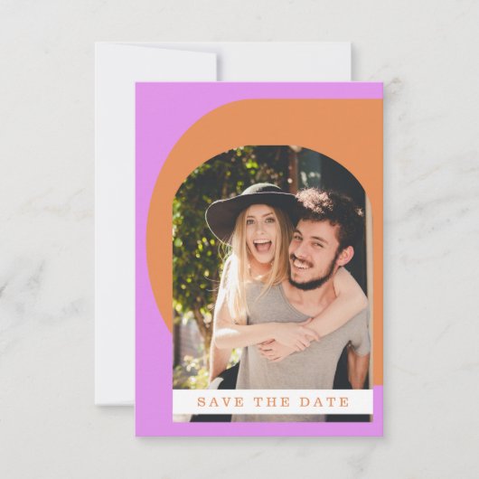 Groovyはっきりしたおもしろいタイポグラフィピンクオレンジ救写真 セーブザデート (正面)