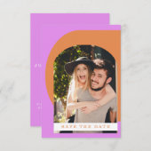 Groovyはっきりしたおもしろいタイポグラフィピンクオレンジ救写真 セーブザデート (正面/裏面)