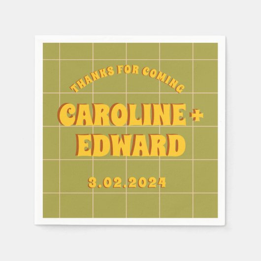 Groovyはっきりしたグリーンイエローレッドファンキー スタンダードカクテルナプキン (正面)