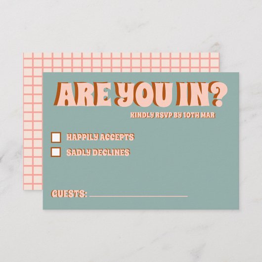 GroovyはっきりしたグリーンピンクレッドファンキーRSVP 出欠カード