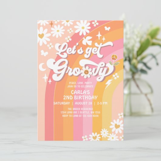 Groovyを取得しようデイジーヒッピー誕生日 招待状 (スタンド正面)