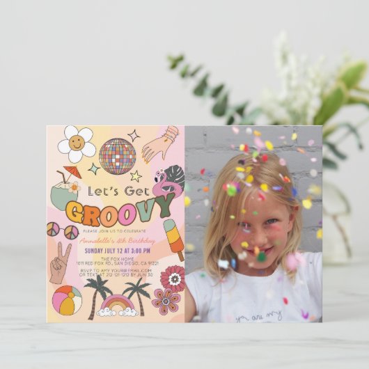 Groovyを取得しようレトロガールフォト誕生日 招待状 (スタンド正面)