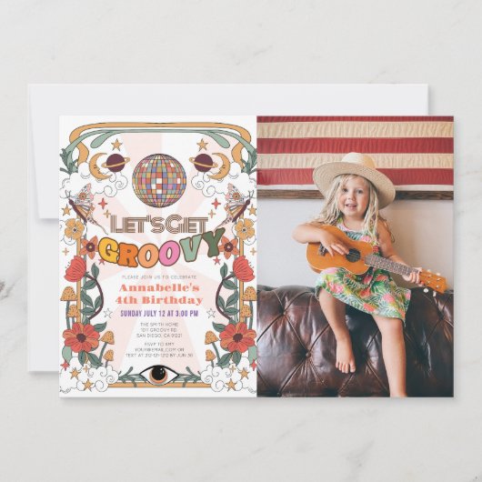 Groovyを取得しようレトロフォトガール誕生日 招待状 (正面)