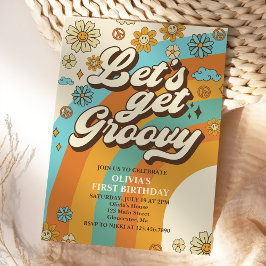 Groovyを取得しようレトロレインボー1st誕生日パーティー 招待状