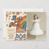 Groovyを取得しようレトロレインボー6th誕生日写真 招待状 (正面)