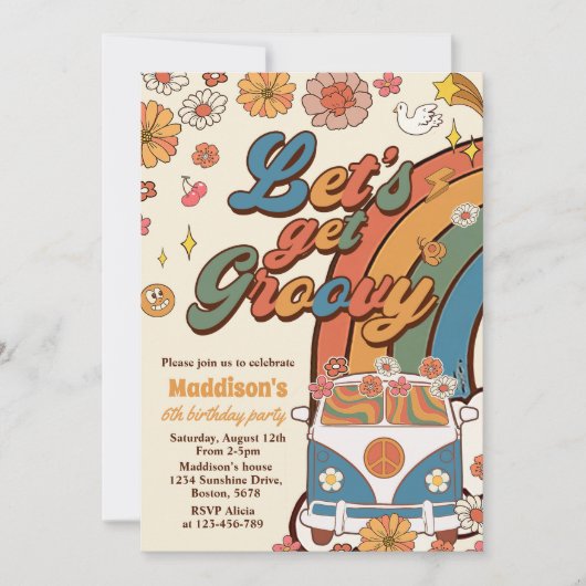 Groovyを取得しようレトロレインボー6th誕生日 招待状 (正面)