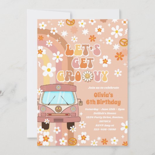 Groovyを取得しようレトロレインボー6th誕生日 招待状 (正面)