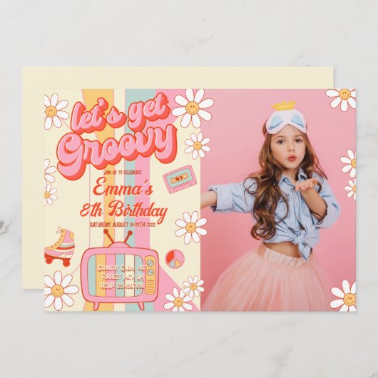 Groovyを取得しよう誕生日写真招待状 招待状 (正面/裏面)