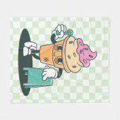 Groovyアイスクリームコーン60sレトログリーン市松模様に フリースブランケット (正面(横))