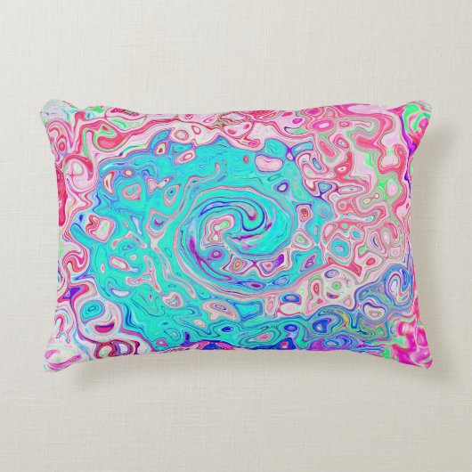 Groovyアクアブルーとピンクの抽象芸術レトロスワール アクセントクッション (正面)