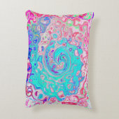 Groovyアクアブルーとピンクの抽象芸術レトロスワール アクセントクッション (裏面(縦))