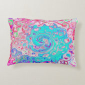 Groovyアクアブルーとピンクの抽象芸術レトロスワール アクセントクッション (裏面)
