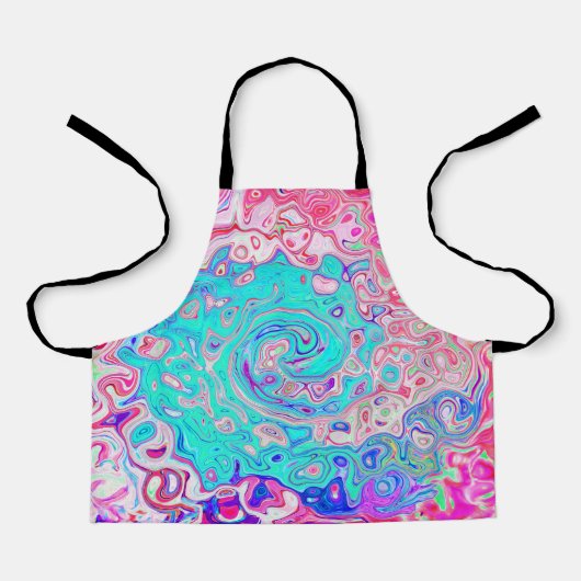 Groovyアクアブルーとピンクの抽象芸術レトロスワール エプロン (正面)