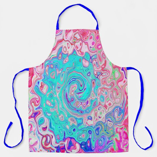 Groovyアクアブルーとピンクの抽象芸術レトロスワール エプロン (正面)