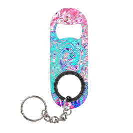 Groovyアクアブルーとピンクの抽象芸術レトロスワール キーホルダー栓抜き