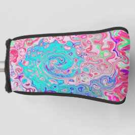 Groovyアクアブルーとピンクの抽象芸術レトロスワール ゴルフヘッドカバー