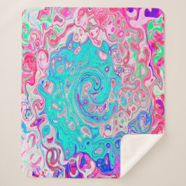 Groovyアクアブルーとピンクの抽象芸術レトロスワール シェルパブランケット