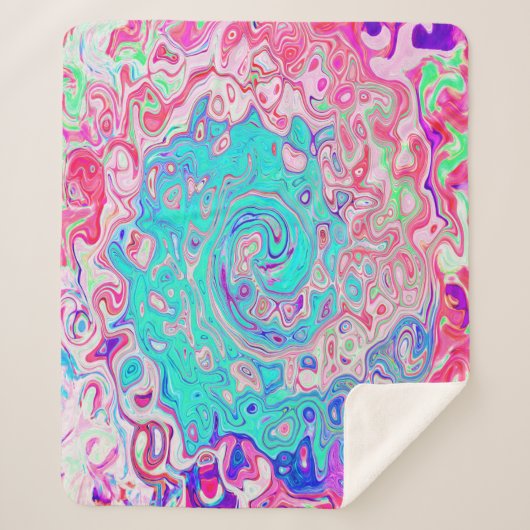 Groovyアクアブルーとピンクの抽象芸術レトロスワール シェルパブランケット (正面)