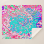 Groovyアクアブルーとピンクの抽象芸術レトロスワール シェルパブランケット (正面(横))