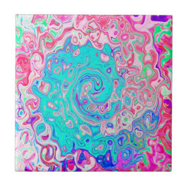 Groovyアクアブルーとピンクの抽象芸術レトロスワール タイル