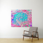 Groovyアクアブルーとピンクの抽象芸術レトロスワール タペストリー (インサイチュ(横))