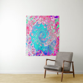 Groovyアクアブルーとピンクの抽象芸術レトロスワール タペストリー