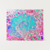 Groovyアクアブルーとピンクの抽象芸術レトロスワール タペストリー (正面(横))