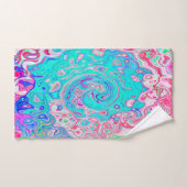 Groovyアクアブルーとピンクの抽象芸術レトロスワール ハンドタオル (ハンドタオル)