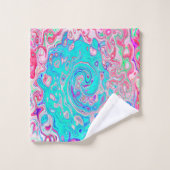 Groovyアクアブルーとピンクの抽象芸術レトロスワール バスタオルセット (ウォッシュタオル)