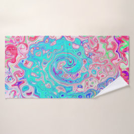 Groovyアクアブルーとピンクの抽象芸術レトロスワール バスタオルセット