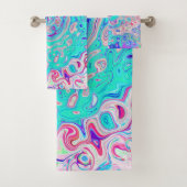 Groovyアクアブルーとピンクの抽象芸術レトロスワール バスタオルセット (インサイチュ)