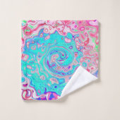 Groovyアクアブルーとピンクの抽象芸術レトロスワール バスタオルセット (ウォッシュタオル)