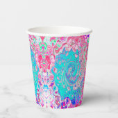 Groovyアクアブルーとピンクの抽象芸術レトロスワール 紙コップ (裏面)